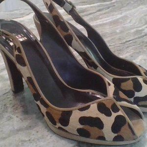 Stuart Weitzman Leopard Peep Toe Slingback Heels